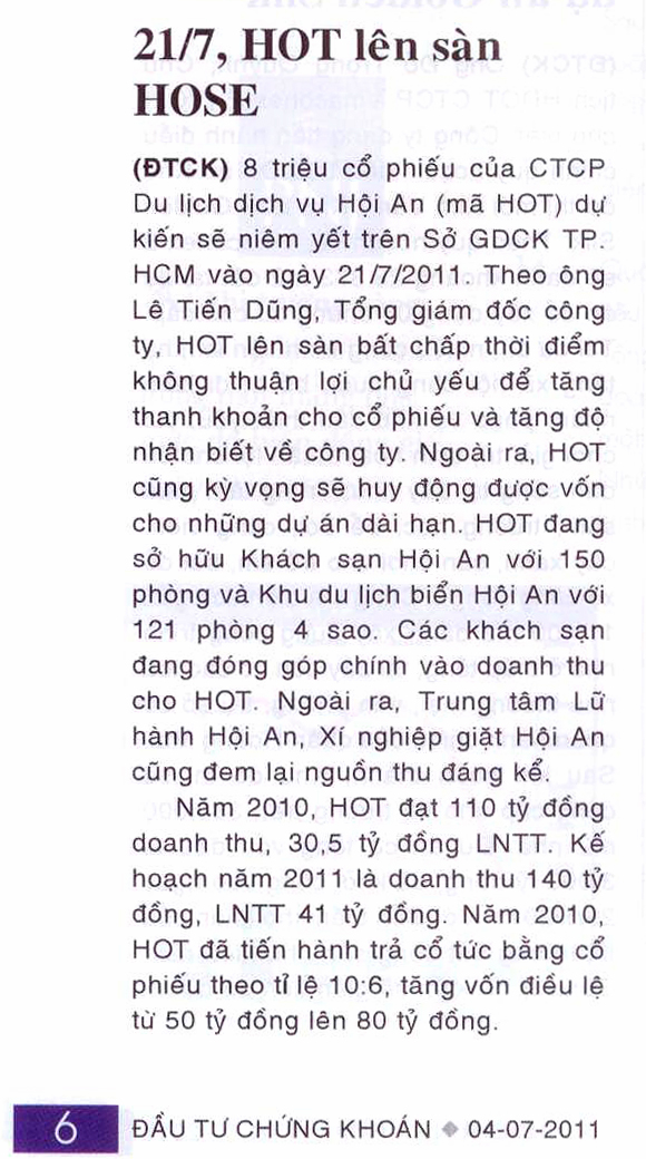 21/7/2011 HOT lên sàn HOSE